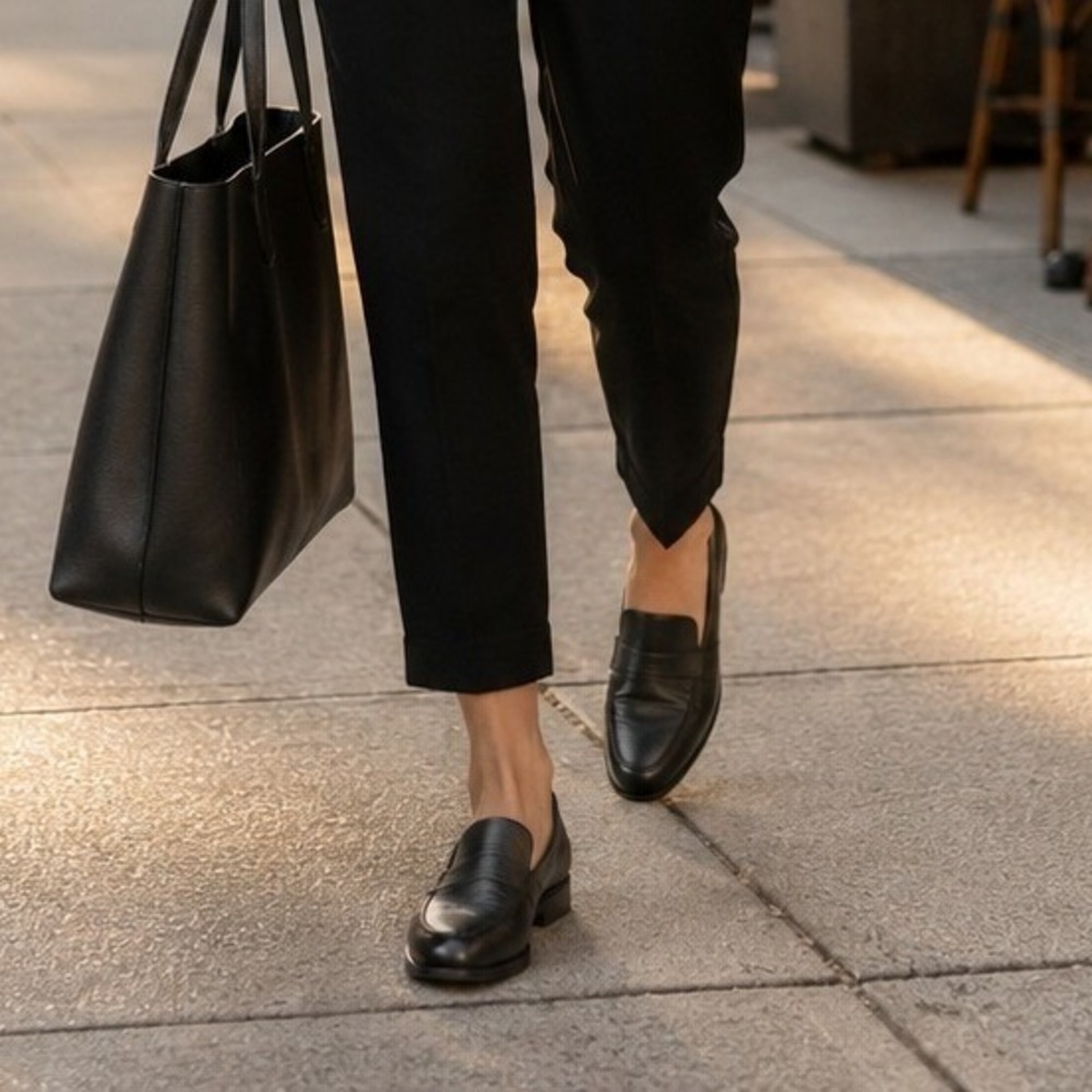 Trotters Black Leather Slip On Comfort Loafers Moc Toe Flats Size 9 Work Office